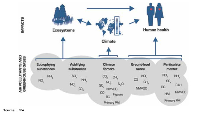 L'impatto dell'inquinamento dell'aria sulla salute dell'uomo, sul clima e sugli ecosistemi