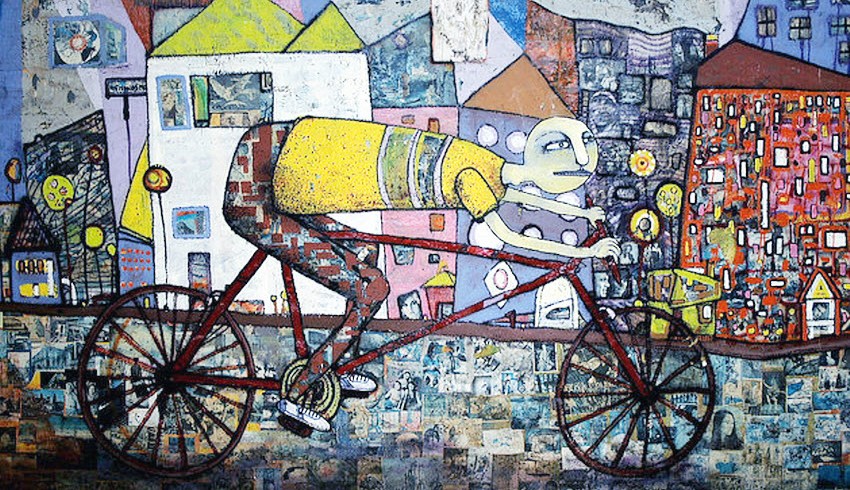 Un graffito rappresentante una bicicletta