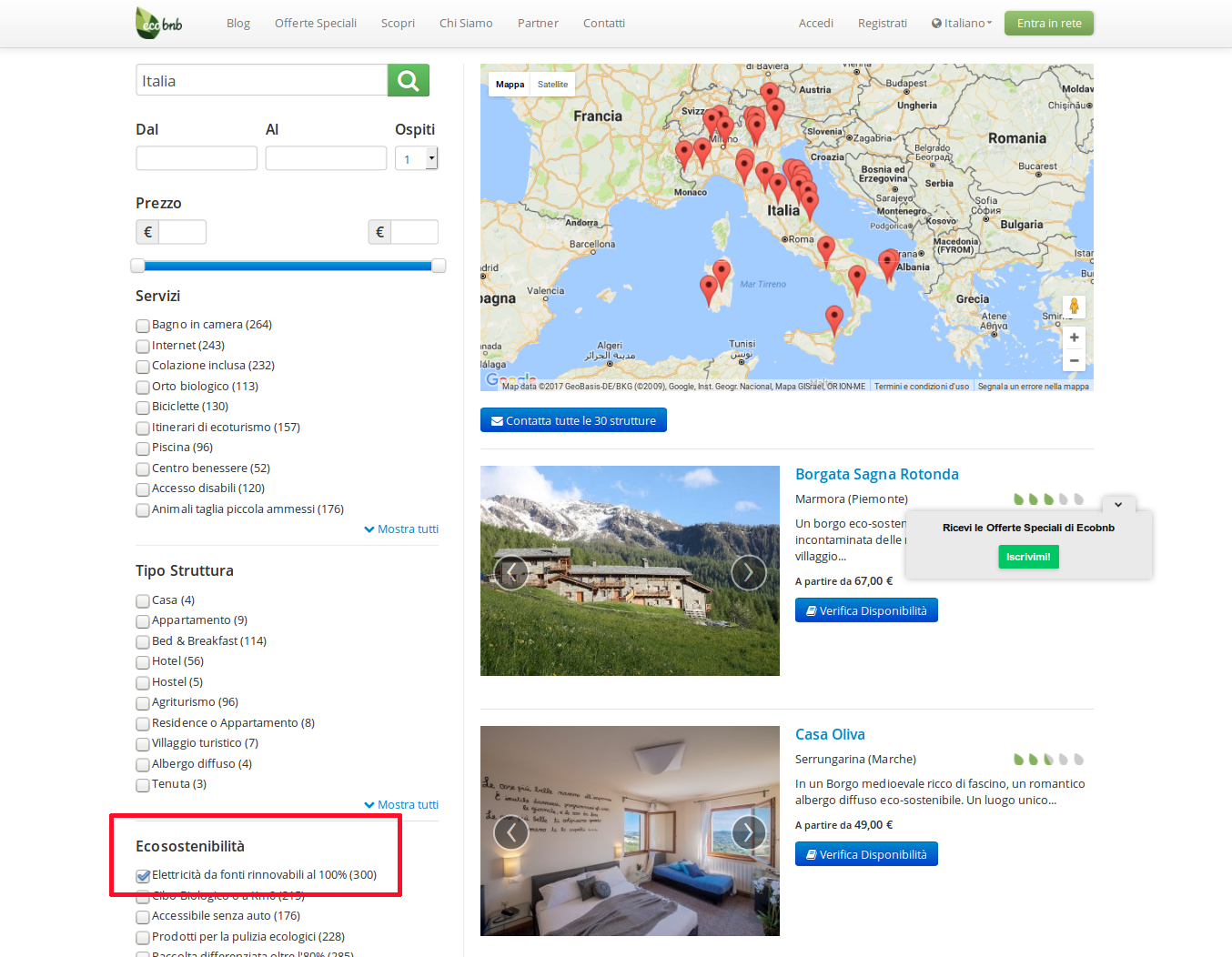 Ecobnb: mappa degli hotel e dei B&B con energia pulita in Italia