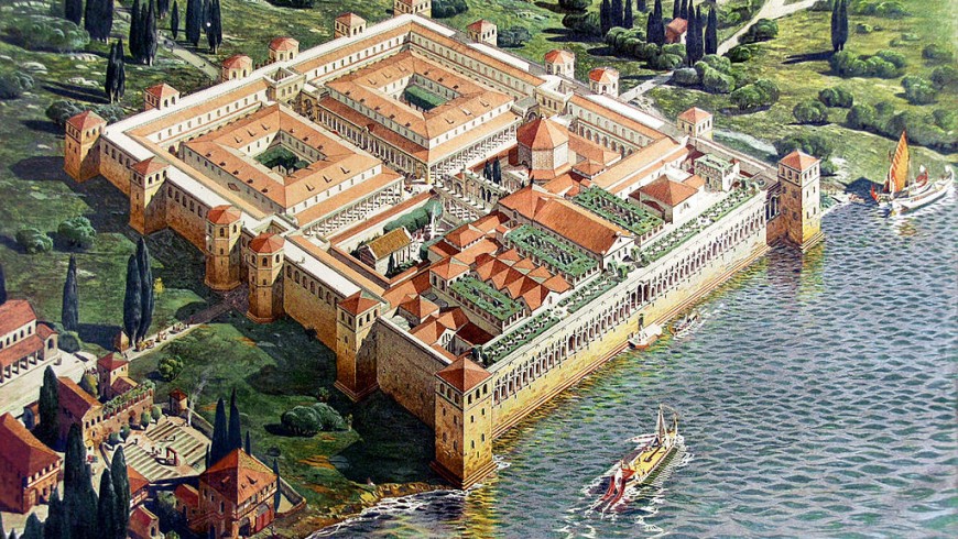 Ricostruzione dell'aspetto originale del palazzo di Diocleziano nel 305 dC, di Ernest Hébrard