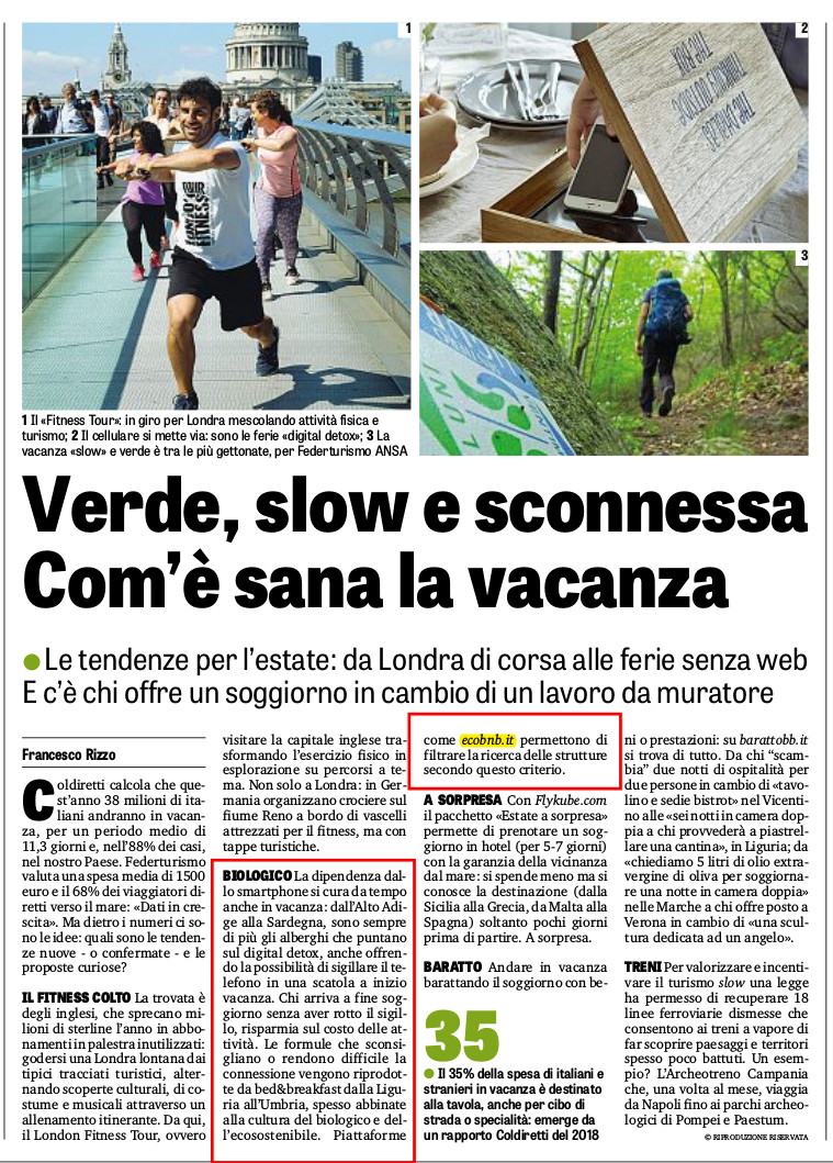 Ecobnb su La Gazzetta dello Sport