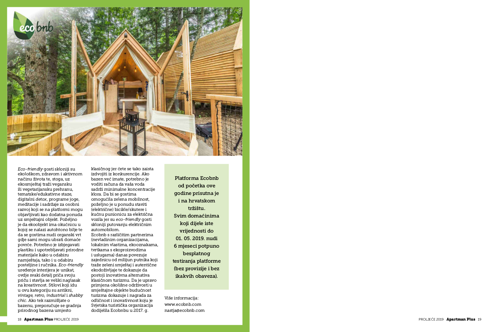 Articolo dedicato ad Ecobnb, pubblicato sulla rivista croata Apartman Plus