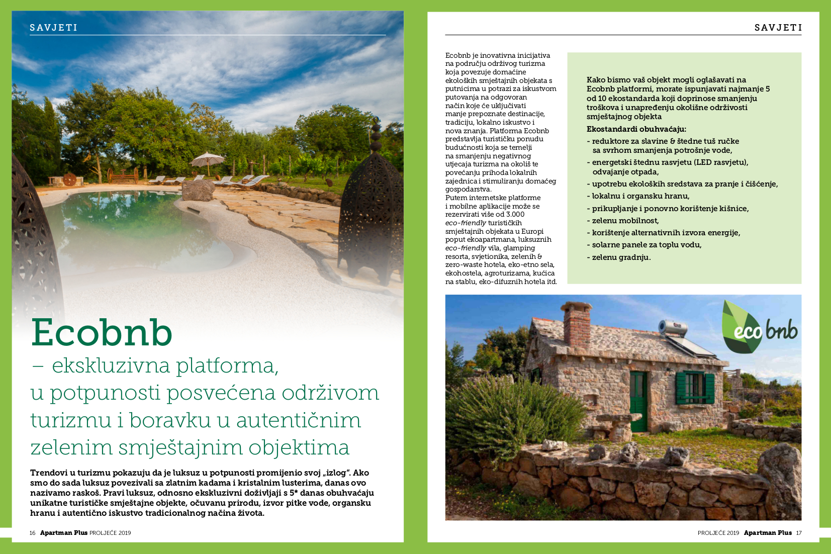 Articolo dedicato ad Ecobnb, pubblicato sulla rivista croata Apartman Plus