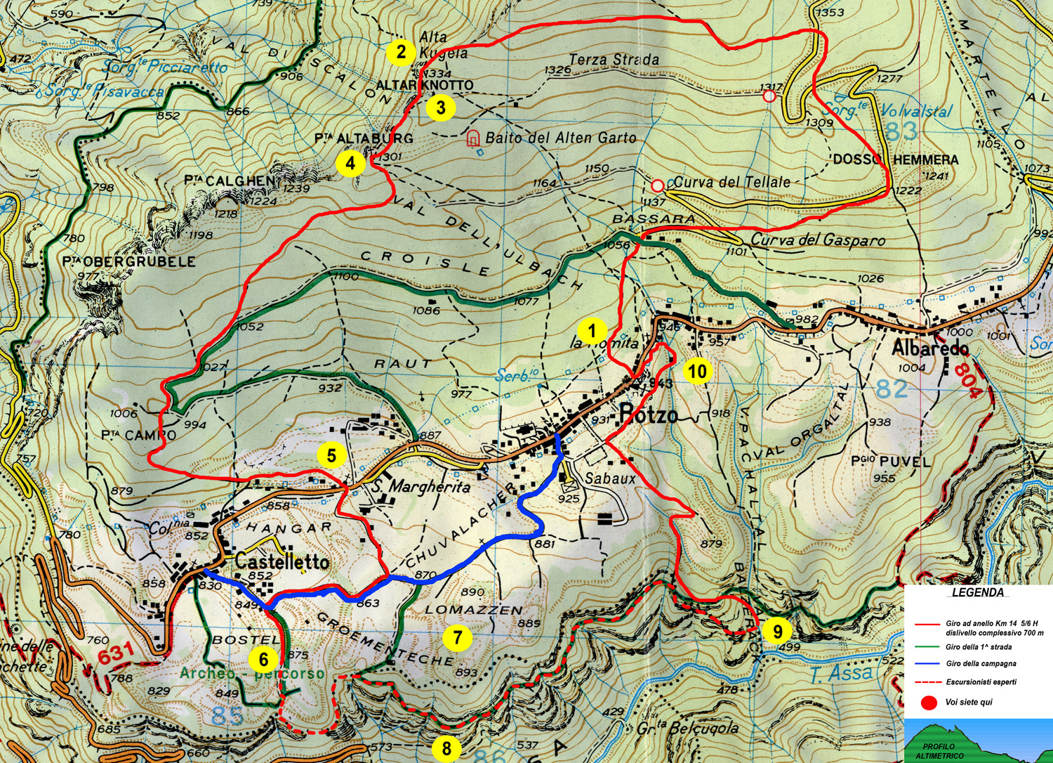 Mappa dei trekking a Rotzo