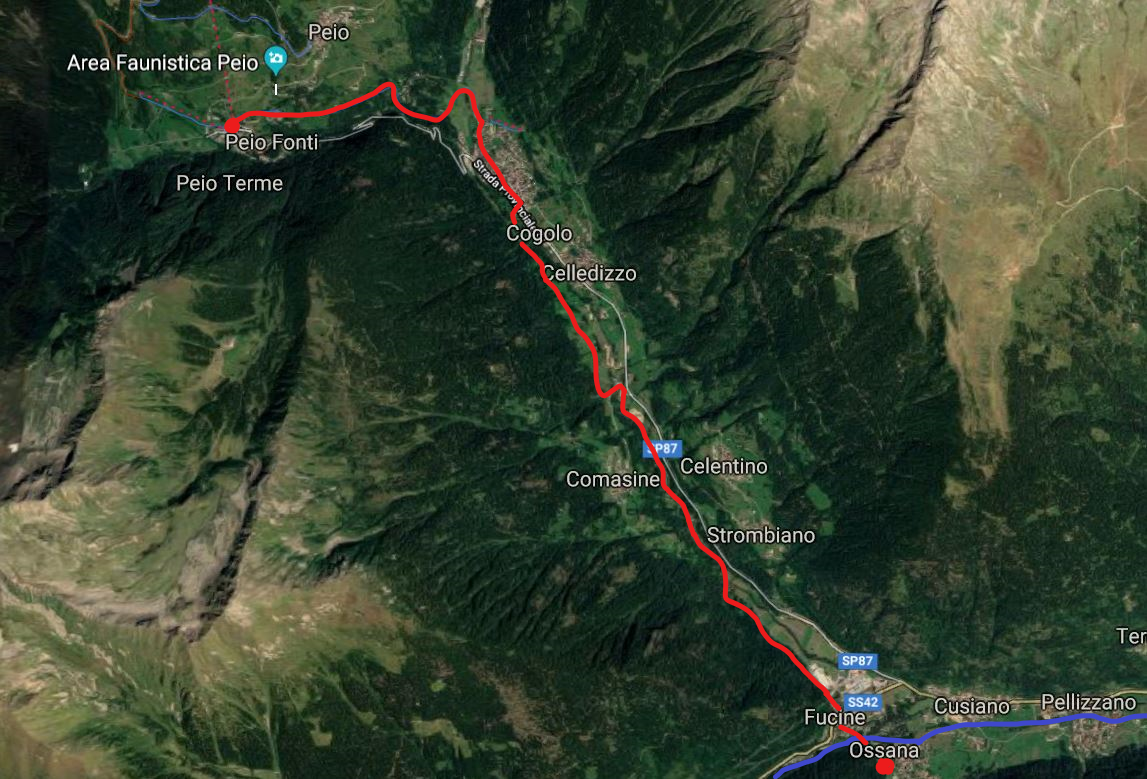mappa del tracciato in mountain bike in val di peio