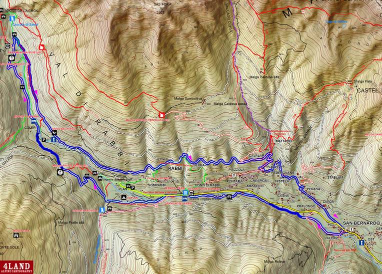 Mappa dell'itinerario alle cascate di SAÃNT in Val di Rabbit