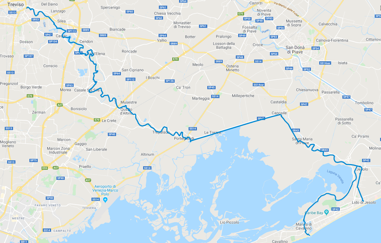 Ciclovia del Sile Treviso-Jesolo Mappa