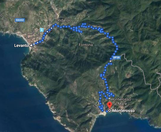 Da Levanto a Monterosso, mappa itinerario