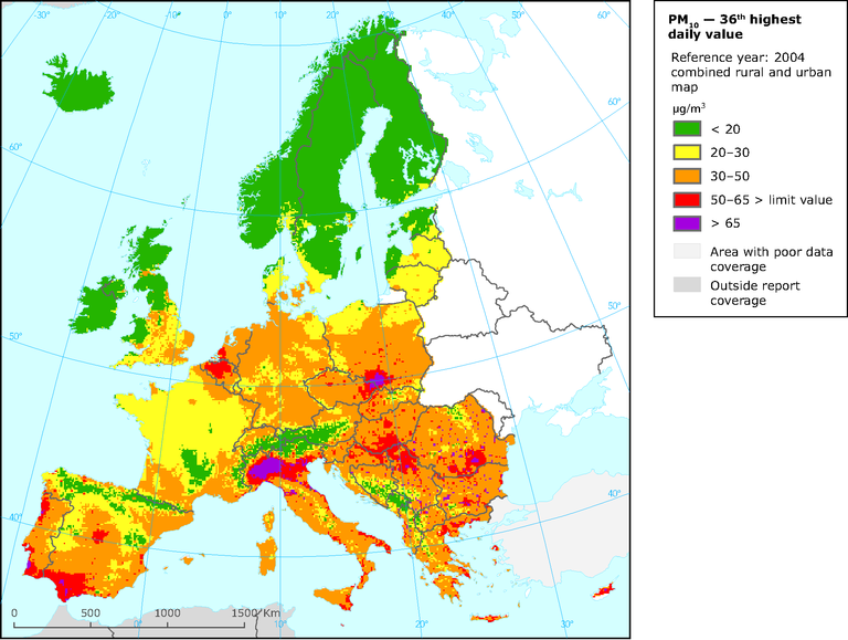 La mappa dell'inquinamento dell'aria in Europa