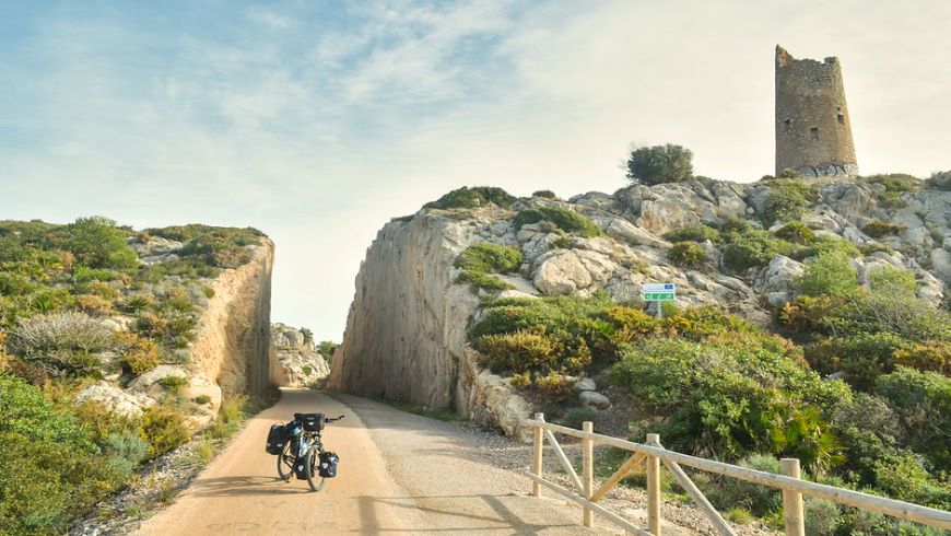 Route, bicycle, nature, tower, Spain