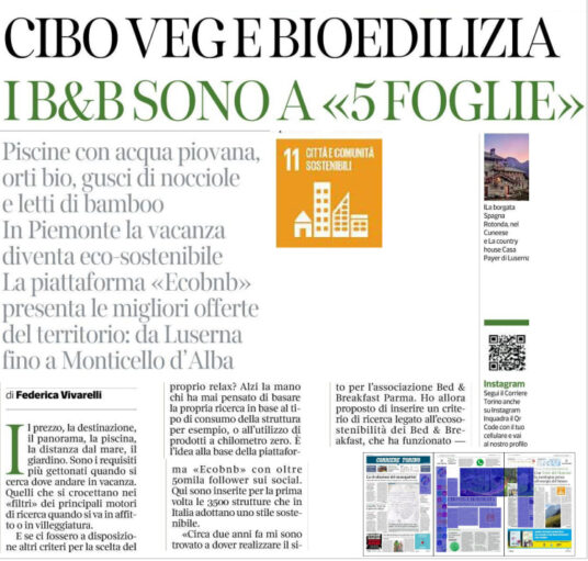 Articolo uscito su Il Corriere della Sera Torino, che parla di Ecobnb