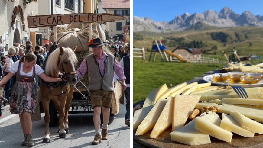 Nella foto sulla sinistra foto della Brava Part a Folgaria, sulla destra festival del Puzzone di Moena