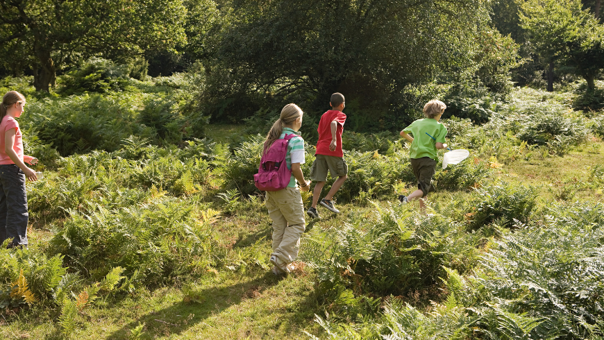 Children walking in the Natural Reserve surrounded by nature
