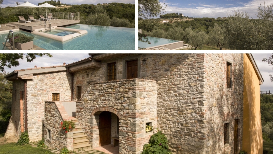 The farmhouse la Romagnana, with a view on the hills and of the pool