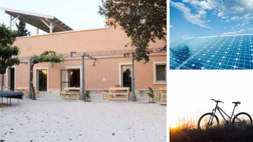 The bioarchitecture of the farmhouse, including solar and photovoltaic panels
