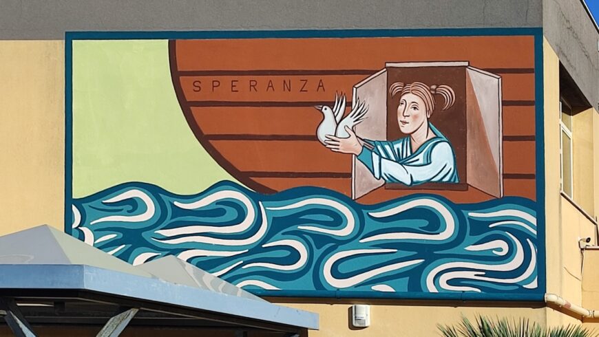 "Il Trittico della Speranza", murales nella frazione di Aquino, immagine via Canva PRO