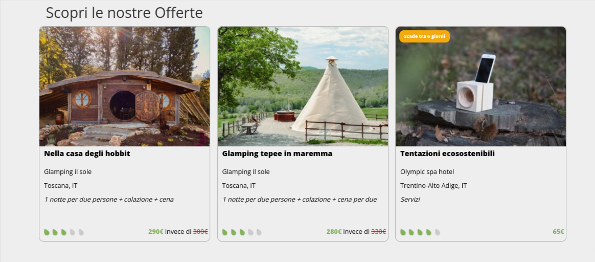 Offerte speciali sull'homepage di Ecobnb