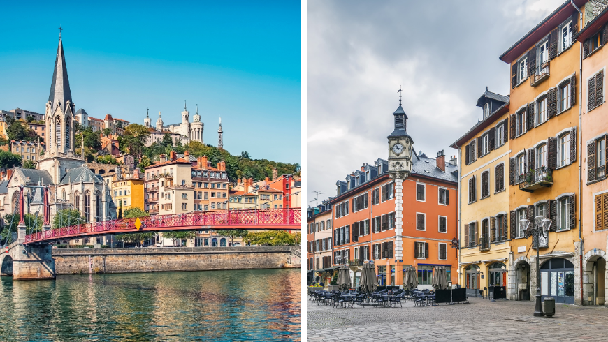 La città di Lione e il villaggio alpino di Chambery, mete di una gita in giornata da Grenoble