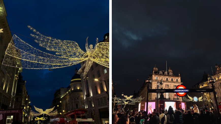 Le luci natalizie e un quartiere di Londra 