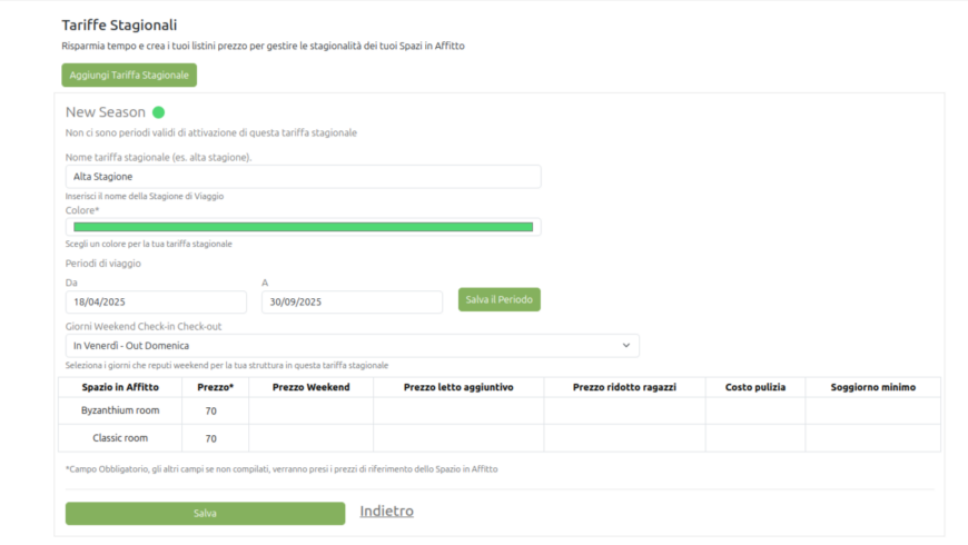 Ecco i semplici passaggi per configurare una Tariffa Stagionale su Ecobnb