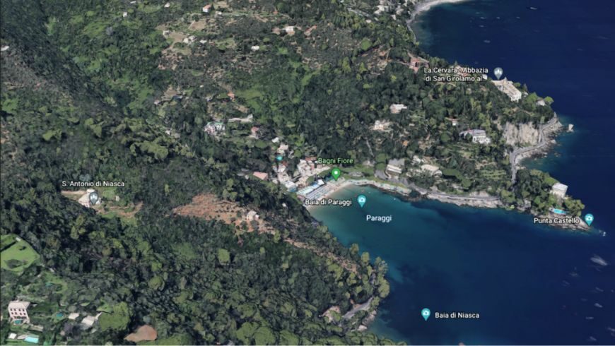 Vista aerea del Parco Naturale di Portofino e S. Antonio di Niasca