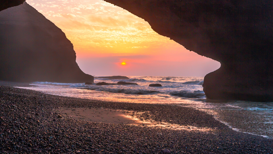 tramonto sulla spiaggia di Algadir, Marocco