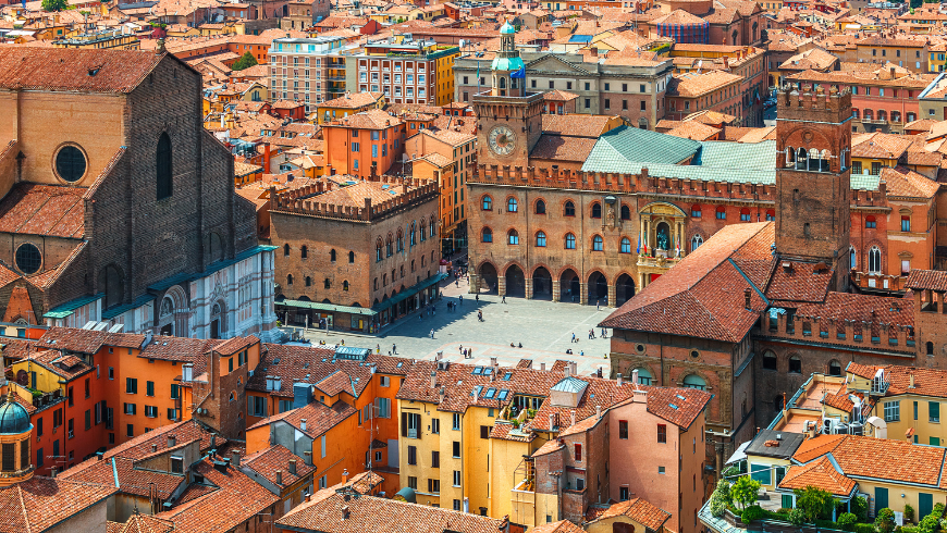 Bologna, pusat bersejarah dilihat dari atas