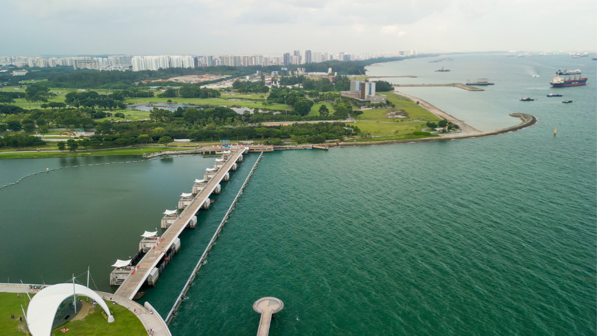 Marina Barrage, Singapura: pemandangan kota dan pantai dari udara