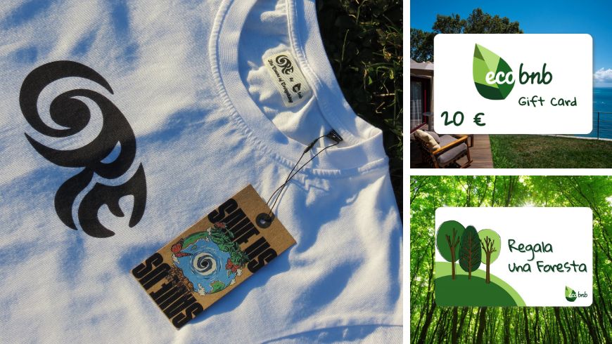 tre regali di natale: maglietta core, regala un'esperienza, regala una foresta