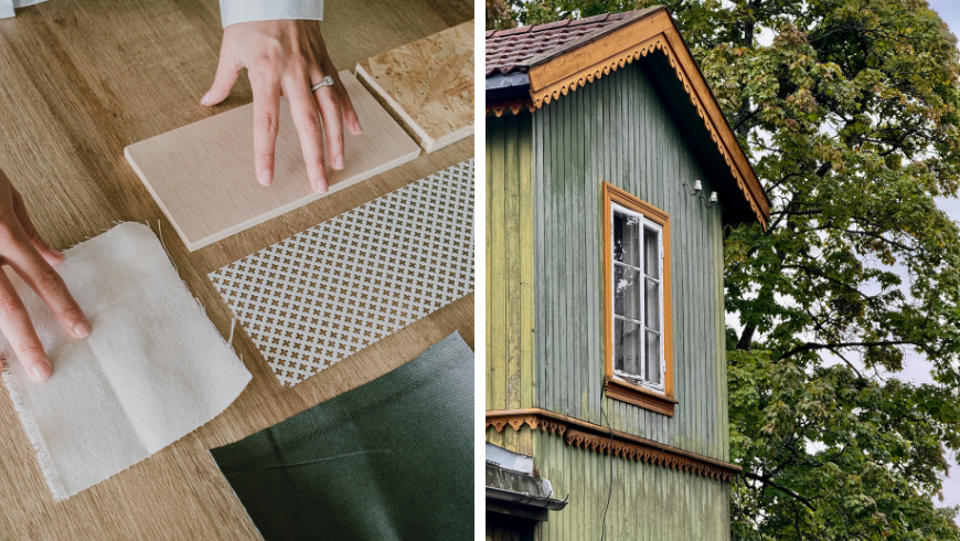 Interior designer che seleziona materiali sostenibili per strutture ricettive eco-friendly