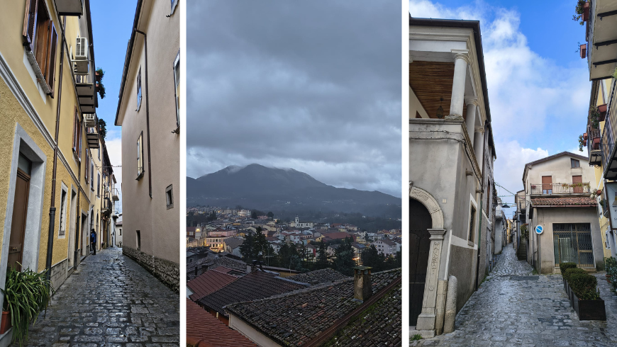 Vie lastricate di Rotonda e panorama sulla Valle del Mercure