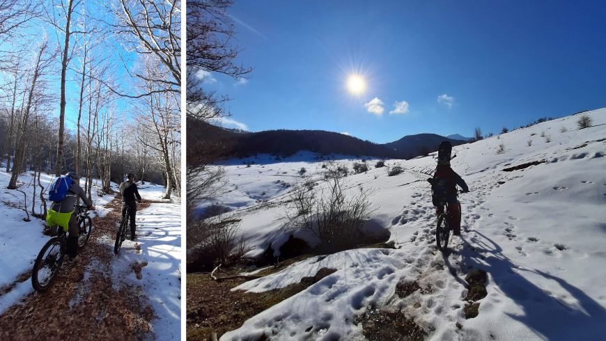 paesaggio innevato e biciclette