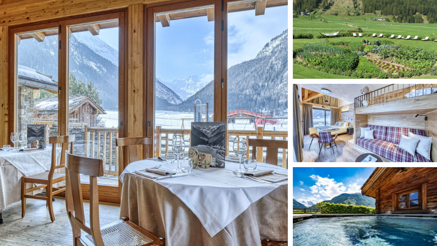 ristorante, orto bio, camera e wellness dell'hotel Sant'Orso a Cogne