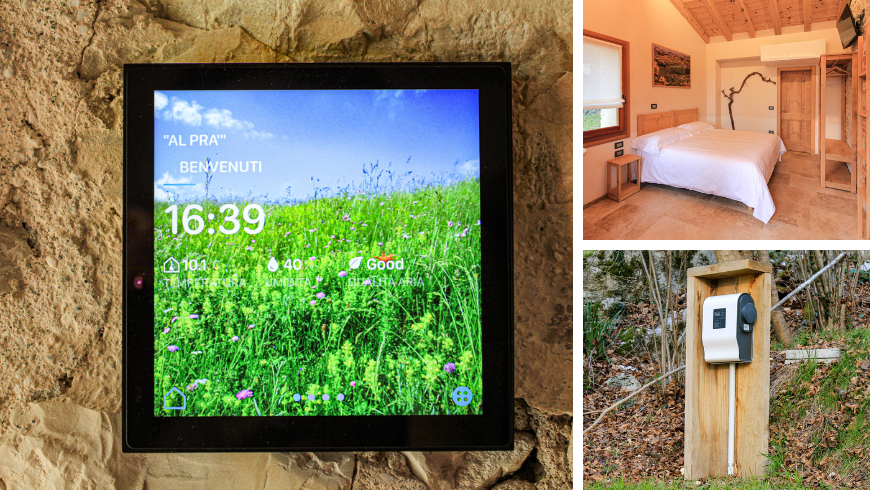 Agriturismo sostenibile Cargodor de Ron: termostato per il risparmio energetico, camera, colonnina di ricarica delle auto elettriche