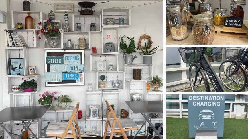 mobili di recycling, colazione bio, biciclette gratuite e ricariche elettriche free per gli ospiti, all'hotel select di Riccione