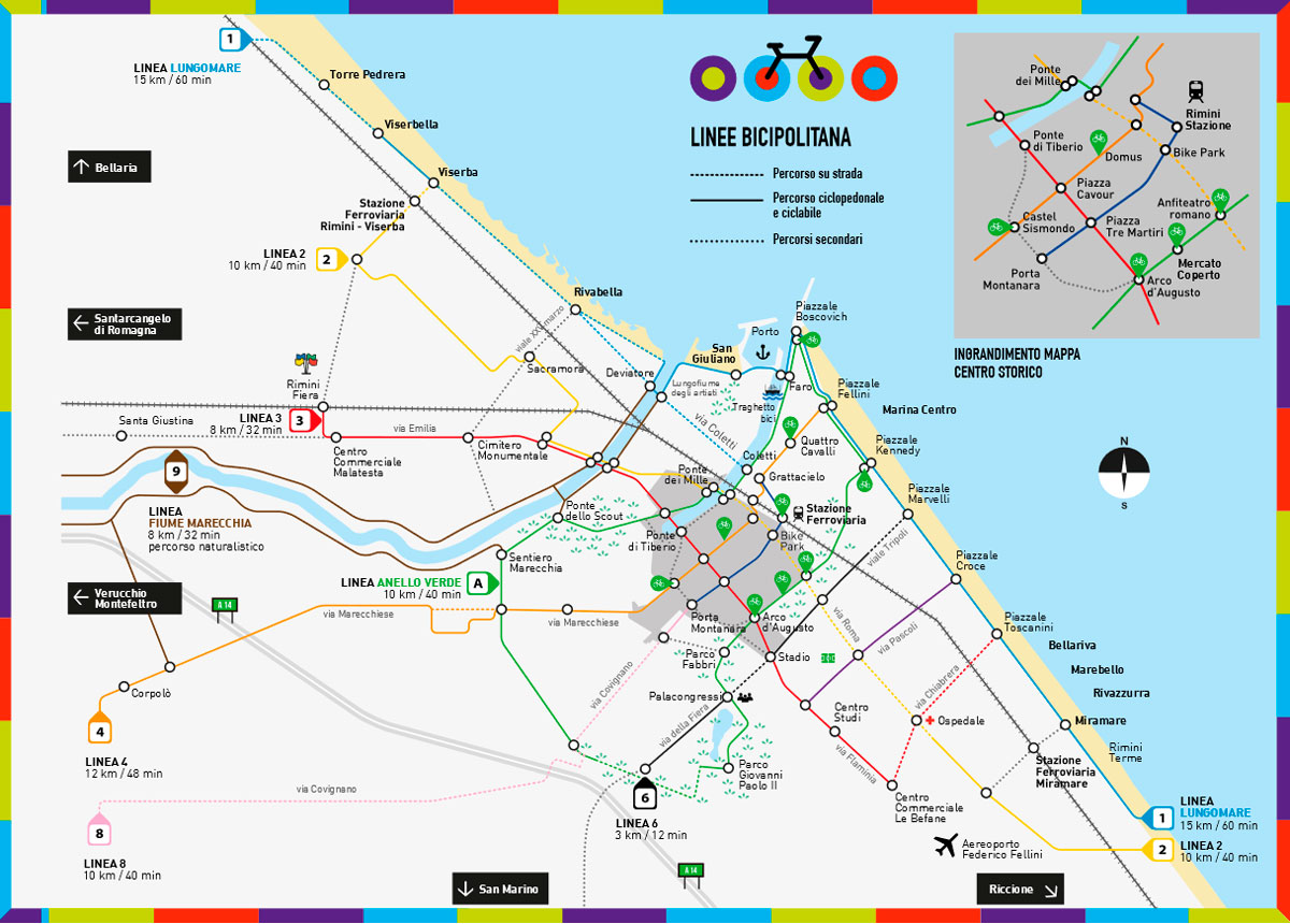 Mappa della bicipolitana di Rimini