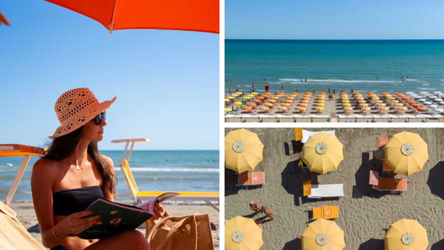 Relax sulla Spiaggia 61 di Riccione in estate, mare e ombrelloni