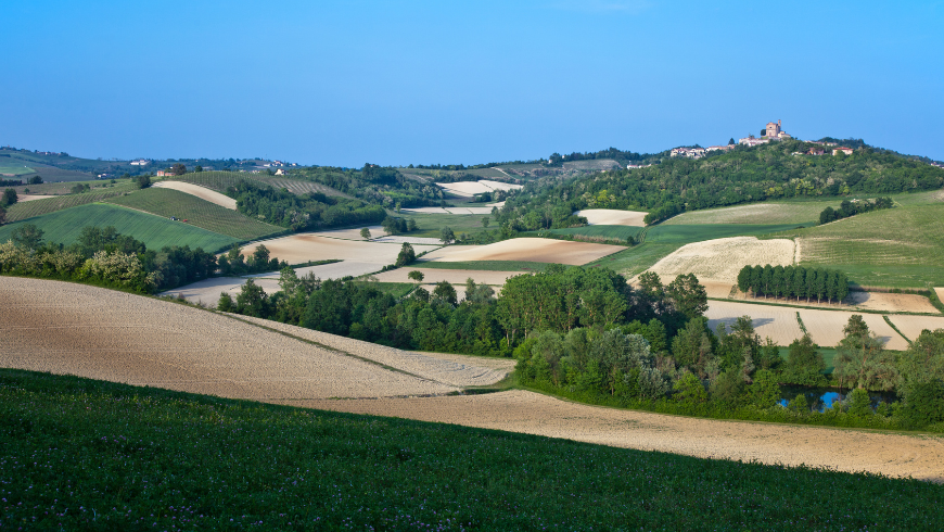 Le colline del Gran Monferrato, con boschi e borghi storici