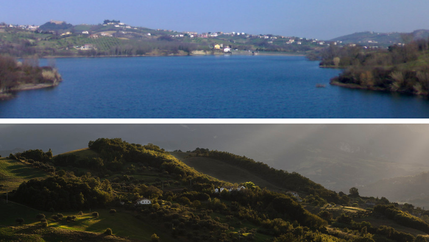 Paesaggio sul lago e sulle colline che lo circondano