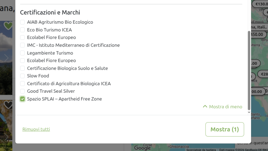Filtro Spazio SPLAI tra le opzioni di ricerca degli alloggi su Ecobnb