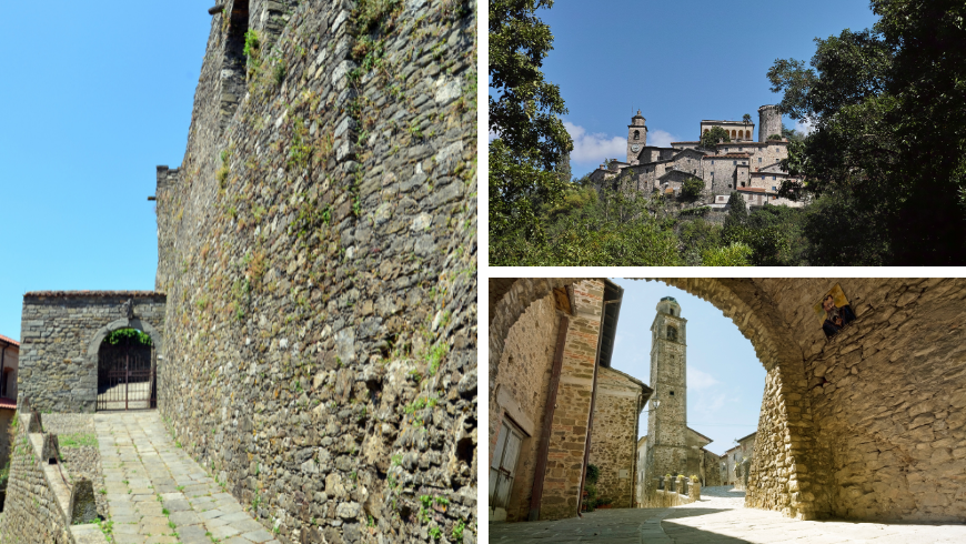 Mura del Castello di Castiglione del Terziere, e il borgo di Bagnone, in Lunigiana
