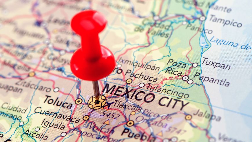 mappa con puntina su Mexico City