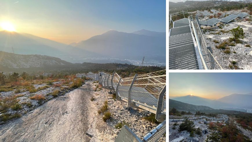 Lavini di Marco sul Monte Zugna, vicino a Rovereto, con il sentiero e le rocce calcaree del sito paleontologico.