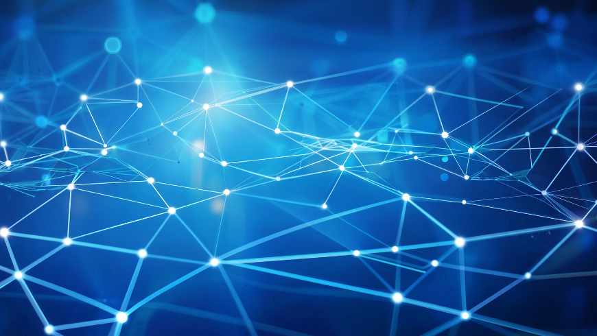 Rappresentazione simbolica di una rete Internet con connessioni digitali tra diversi nodi.