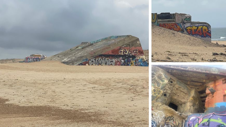 Bunker del Vallo Atlantico sulla spiaggia del Seignanx, tra dune e vegetazione costiera