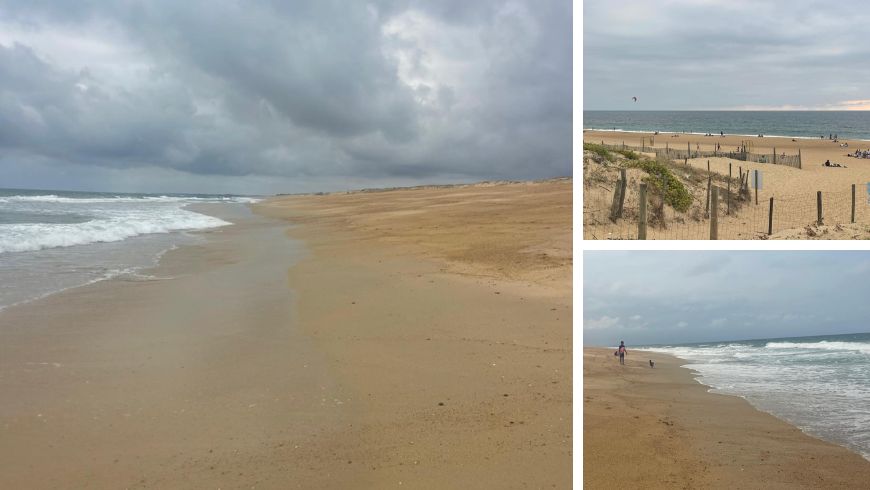 Grande spiaggia delle Landes con onde dell’Oceano Atlantico e arenile deserto