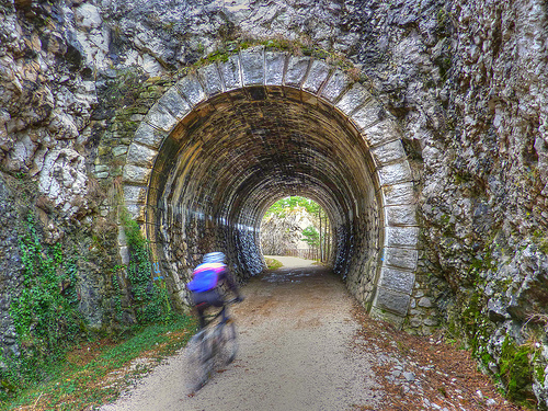 Cycle path along the former railway Val Rosandra, in the province of Trieste
