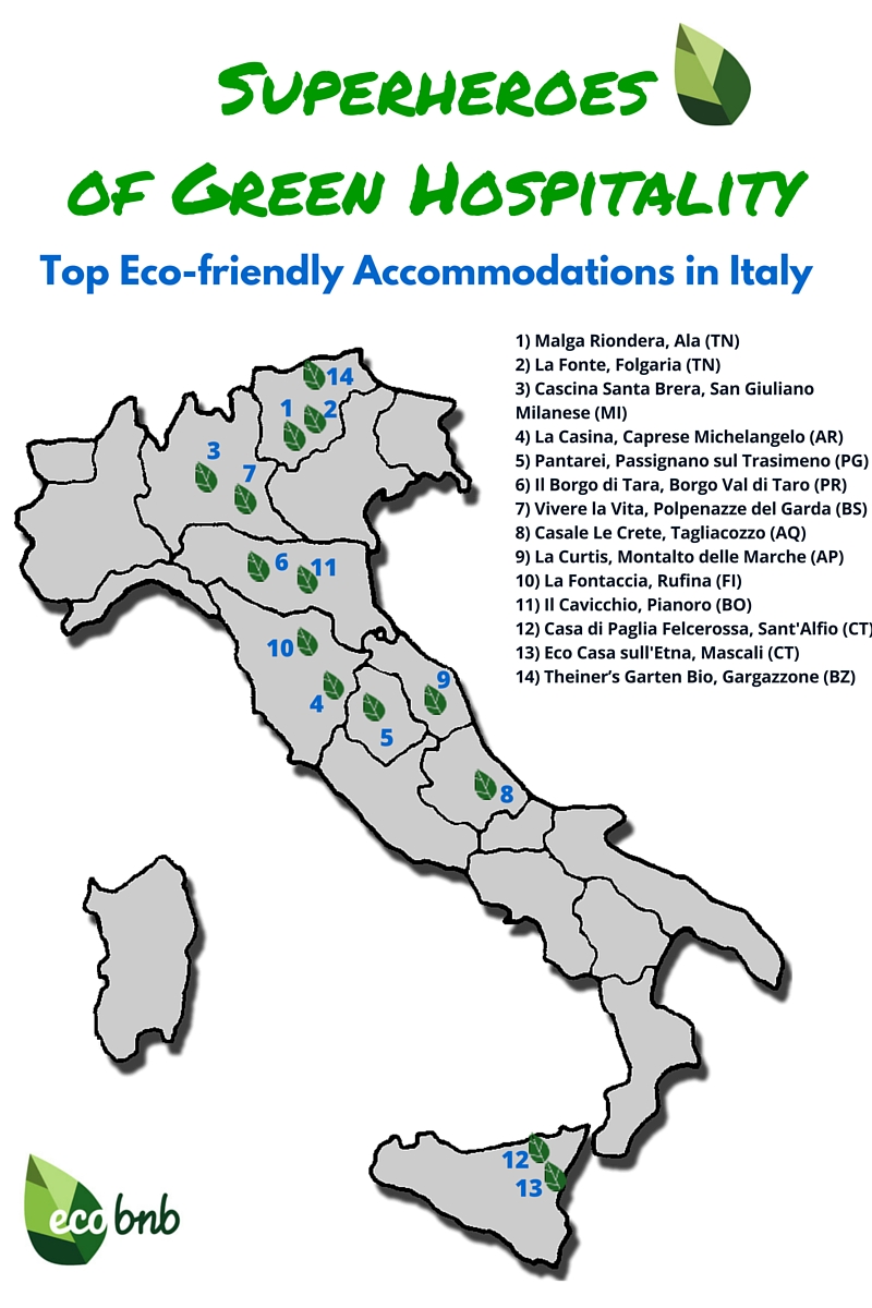 Map, Top Eco-friendly Accommodations in Italy