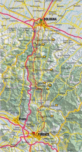 The Walk of the Gods, from Bologna to Florence, map