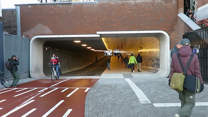The new bike and pedestrian tunnel of Amsterdam